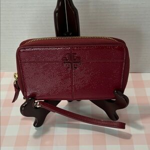 Tory Burch Burgundy Leather Wristlet